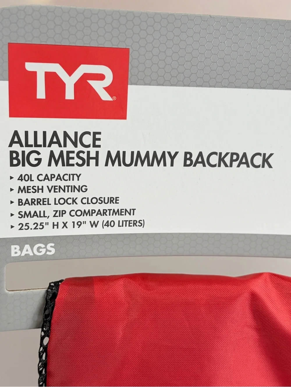 TYR Alliance Big Mesh Mummy Backpack 40L Red NWT